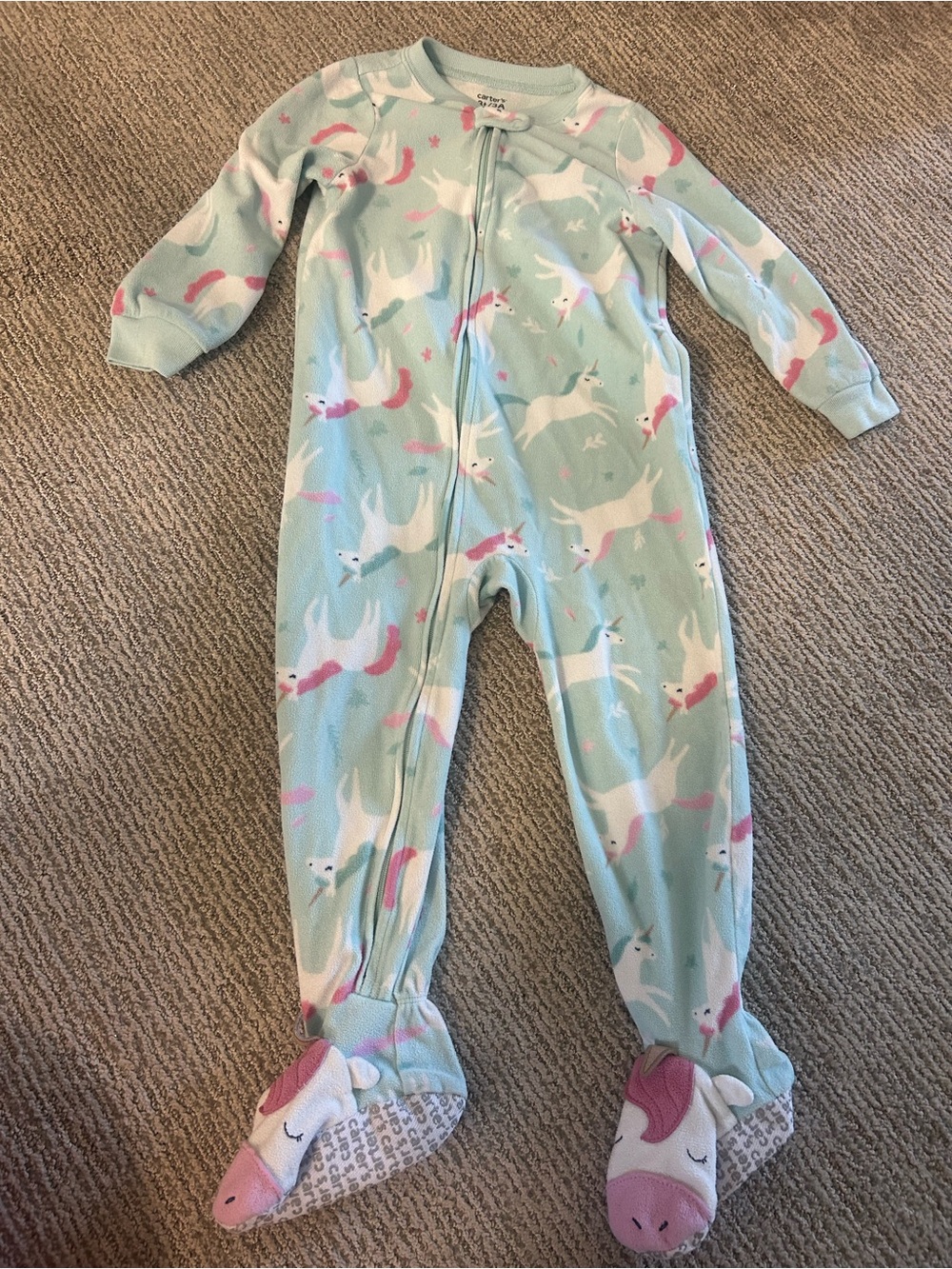 Carter's Mint Unicorn Zip-Up Footed One-Piece Pajamas